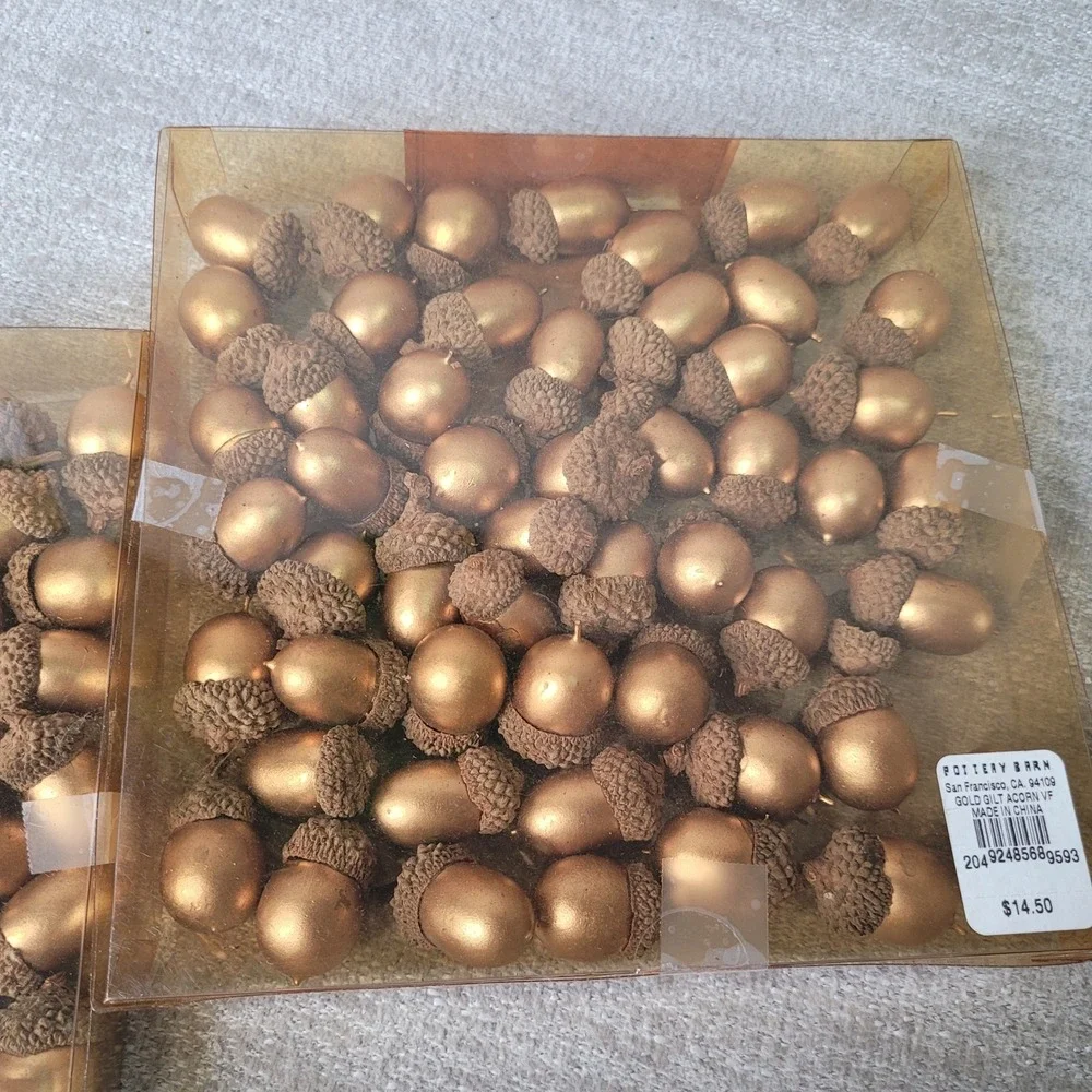 Pottery Barn Gilded Acorns Gold Decorative Vase Filler Set of 2 Boxes 108 RARE